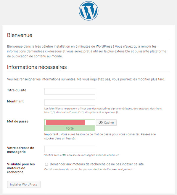 mot de passe wordpress