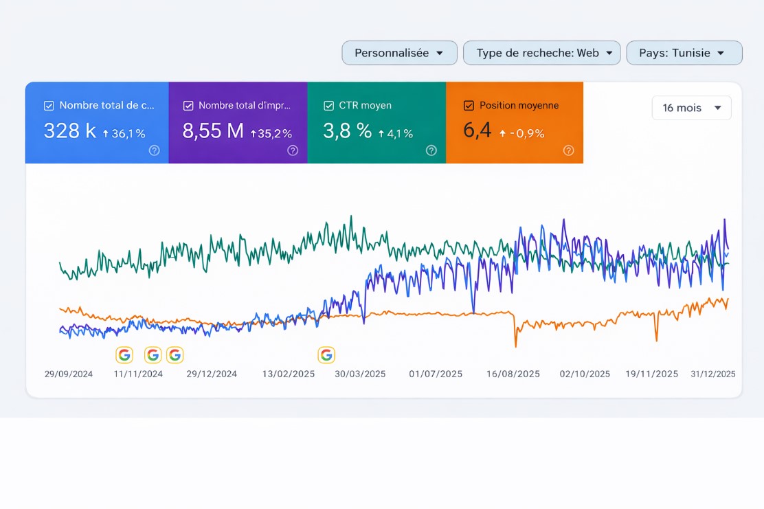 Résultats mesurables (Google Search Console)